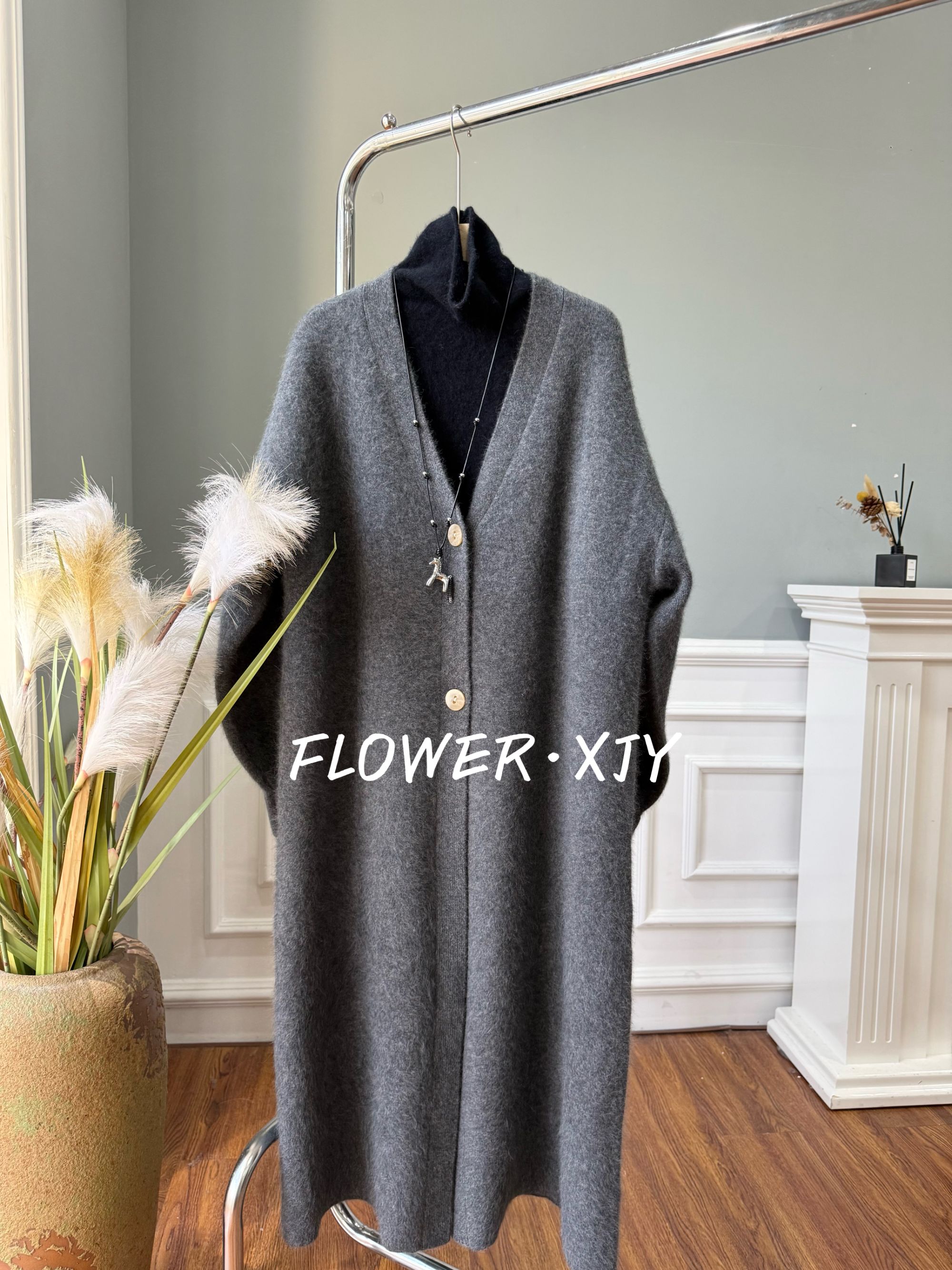 慵懒风纯色毛针织衫秋冬长款女针织百搭开衫