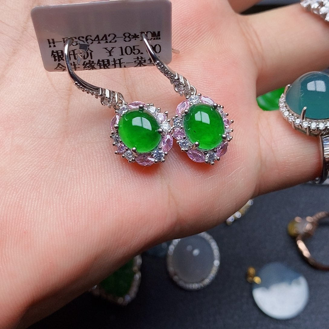 翡翠耳饰银S925镶嵌敏*耳饰