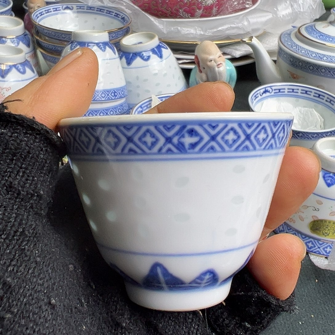 杯景德镇陶瓷青花玲珑三刚杯