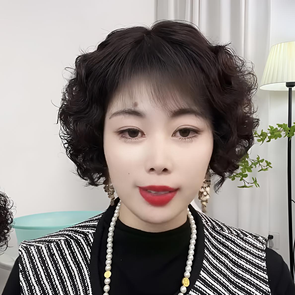 高端复古女士全真发卷发头套轻薄透气遮盖白发自然蓬松修饰脸型
