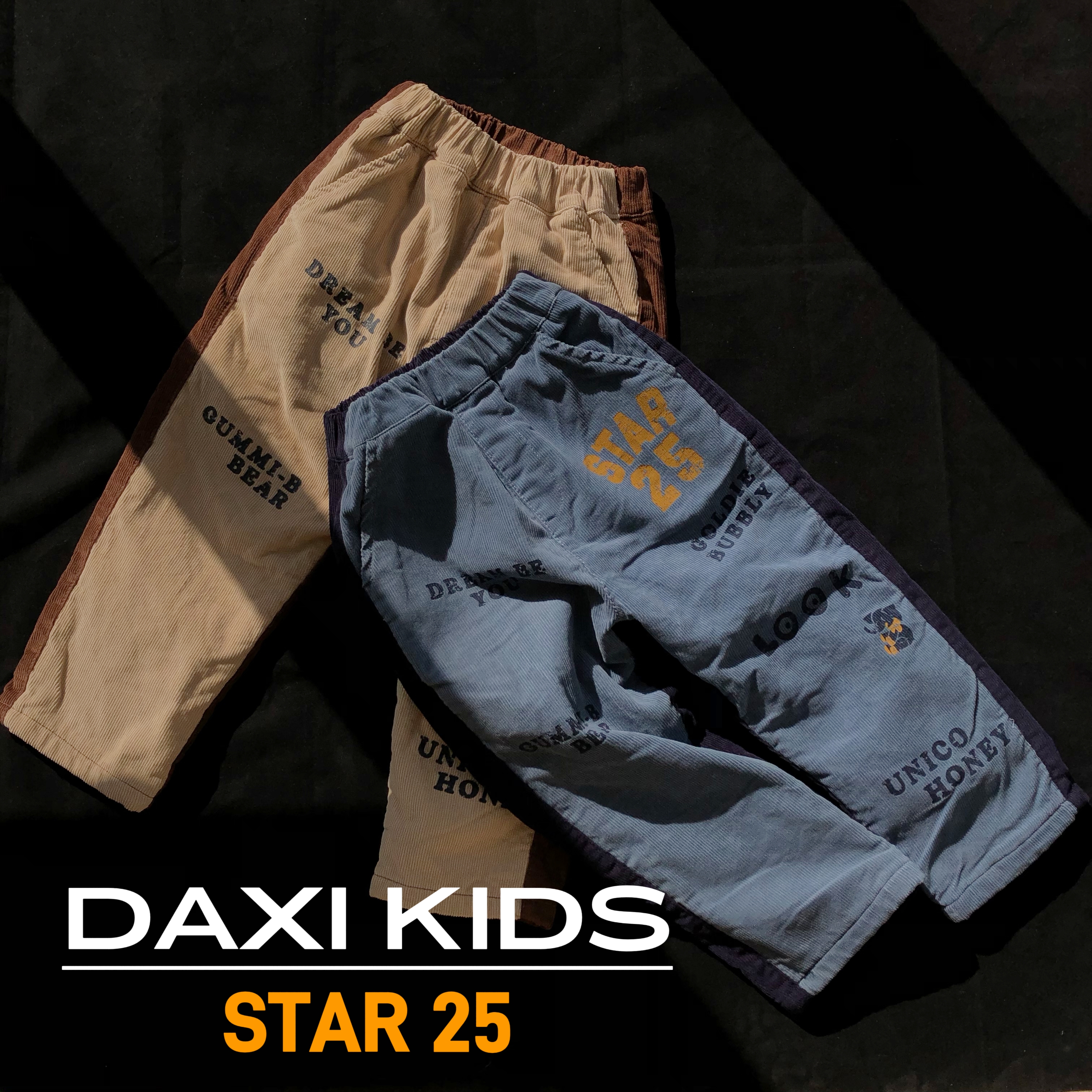 DX定制.儿童冬季潮牌灯芯绒卡通印花加绒长裤柔软时尚保暖休闲裤