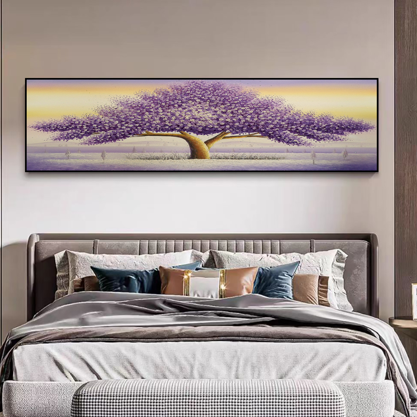 【紫色幸福树】北欧风格紫色幸福树现代简约轻奢风卧室床头装饰画