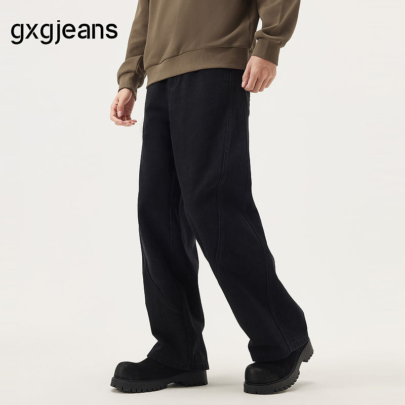 gxg.jeans男装 黑色简约潮流宽松直筒牛仔长裤休闲裤男 25秋新品