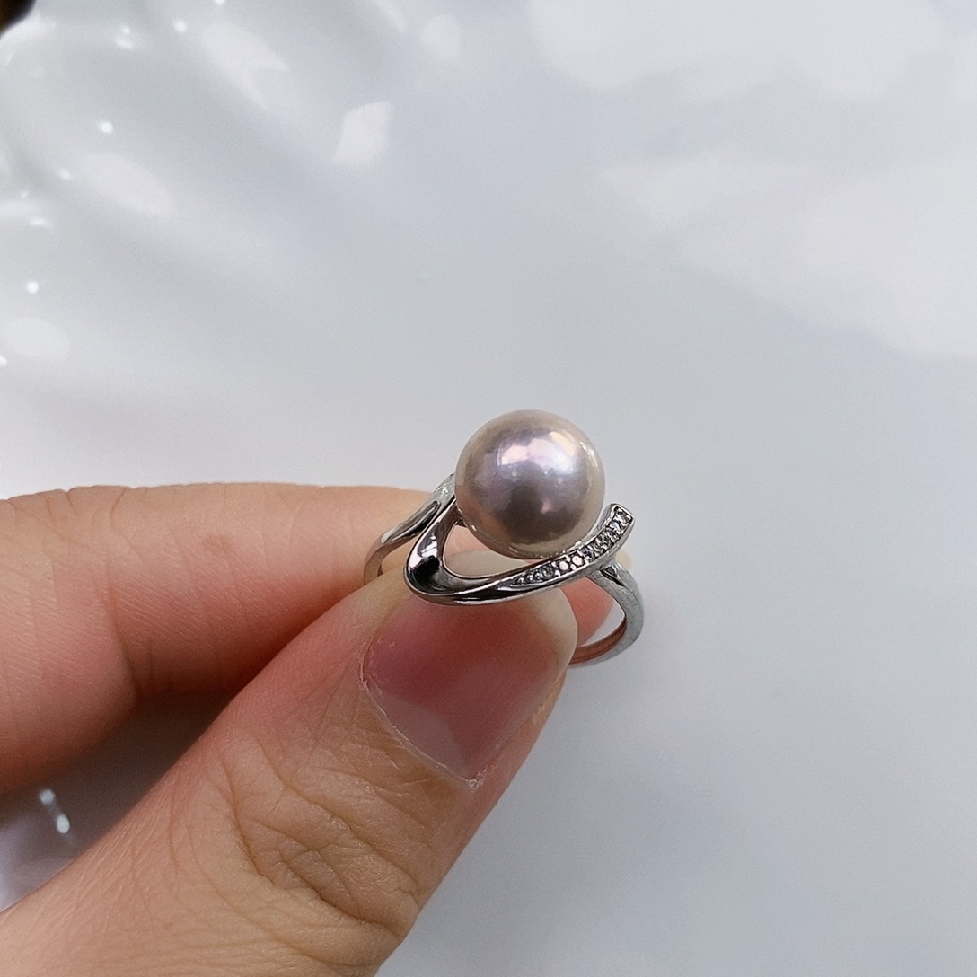 银S925镶嵌特价炫彩紫珠戒指淡水珍珠
