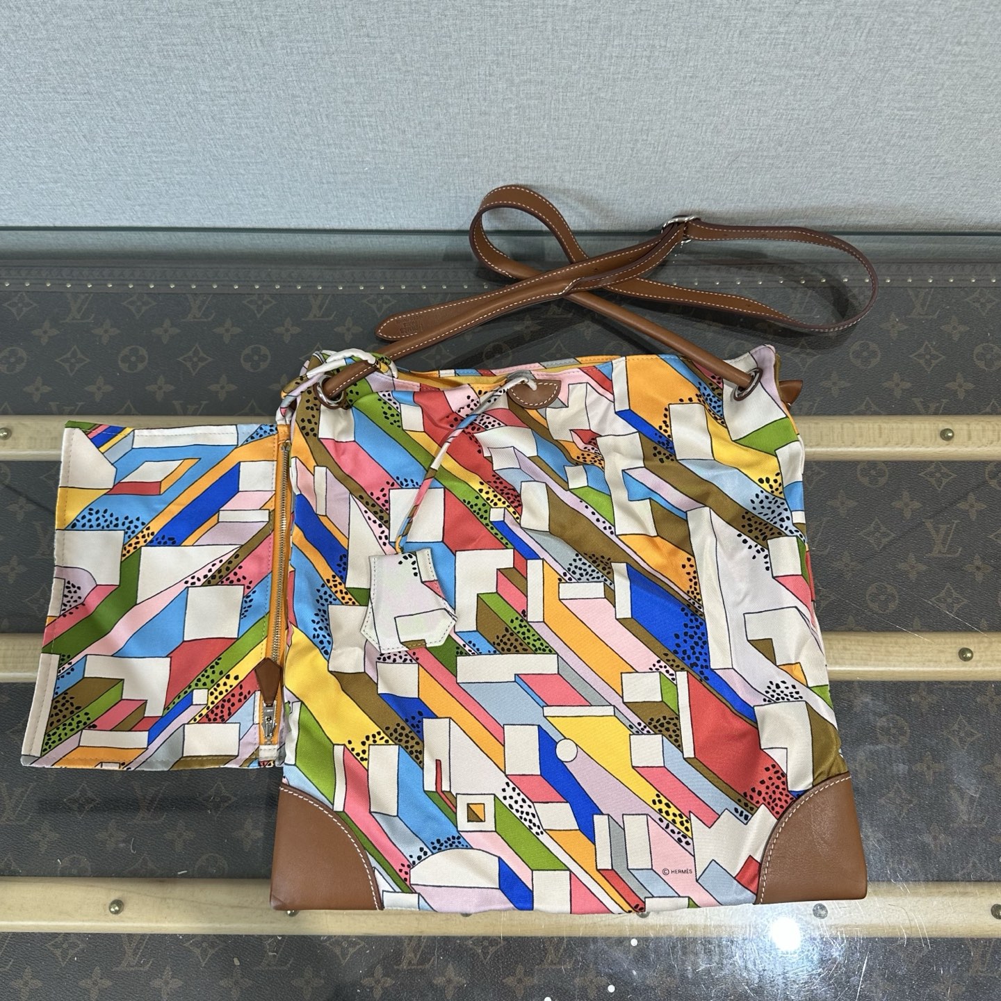 95新 Hermes/爱马仕 silky city几何图案帆布丝巾包 41173