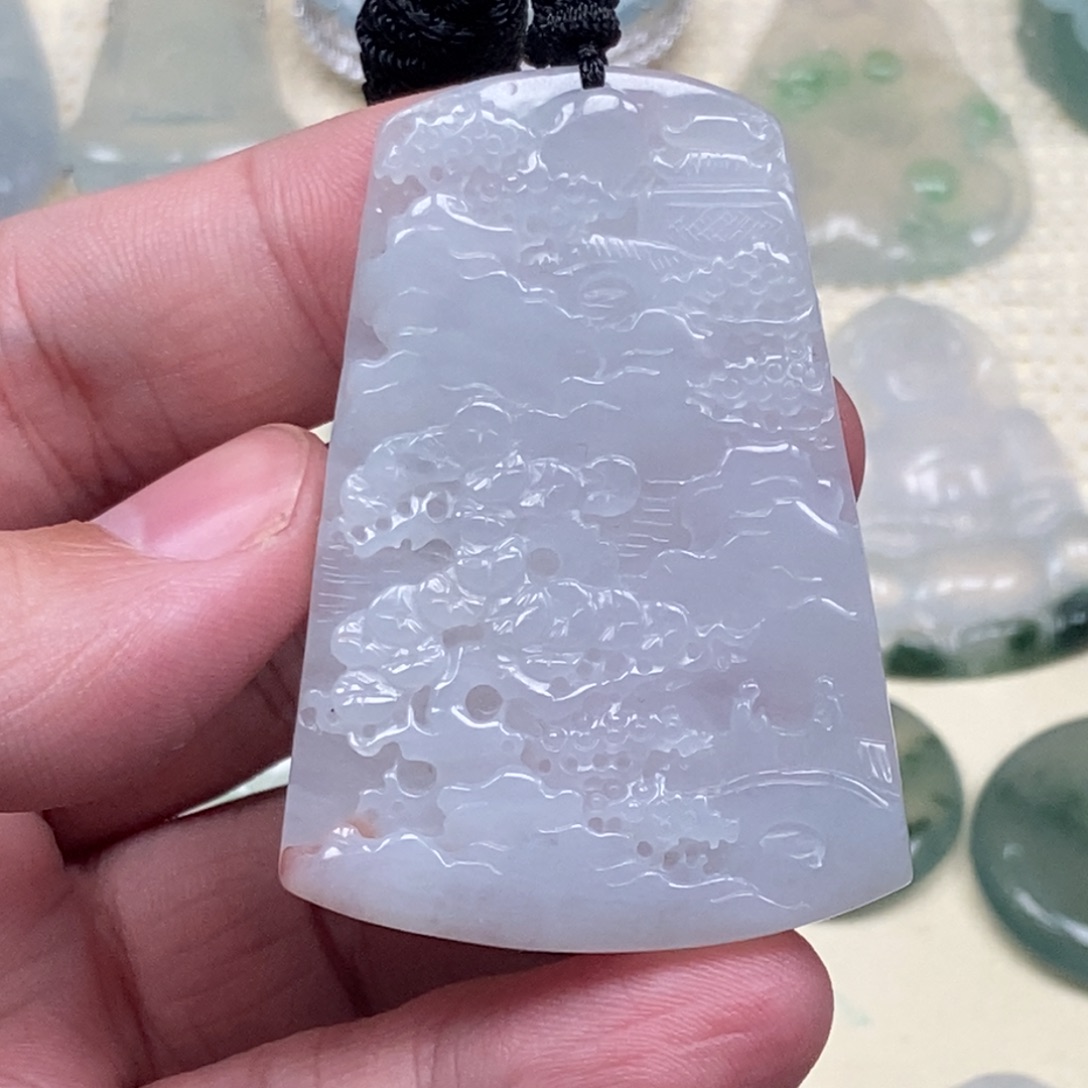 翡翠未镶嵌颈饰山水牌 天然缅甸ａ货翡翠高级感礼物