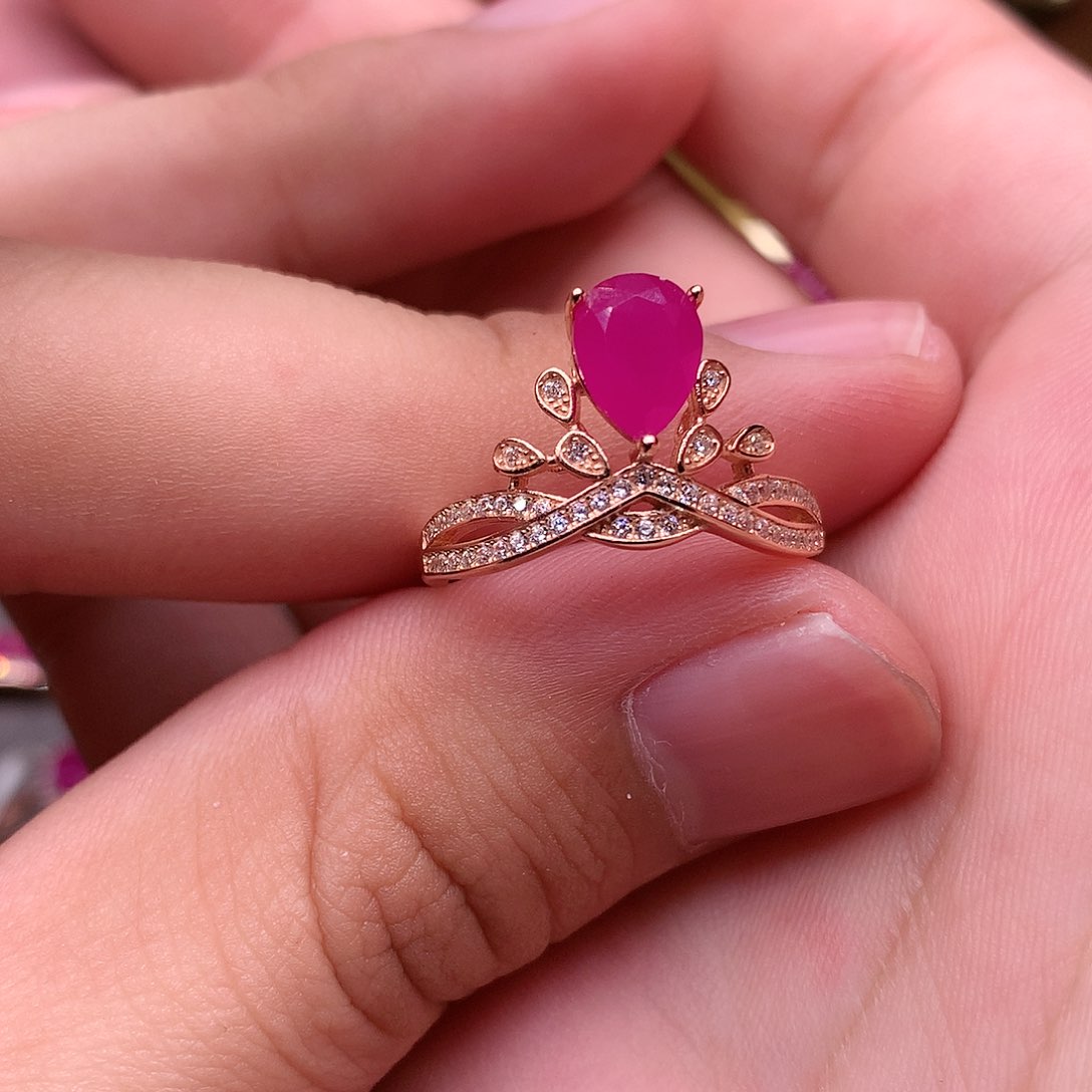 红宝石戒指银S925镶嵌