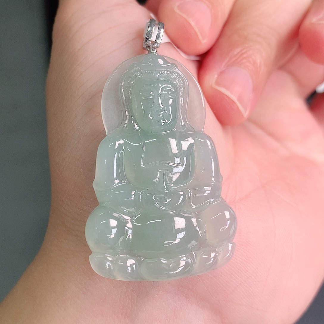 翡翠18K金镶嵌颈饰冰绿观音42-28-5