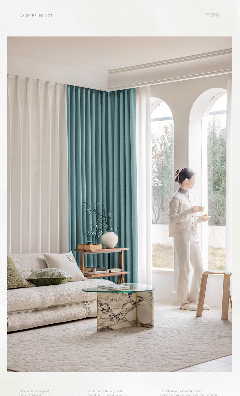 孔雀蓝窗帘 卧室窗帘遮光加厚雪尼尔2025新款