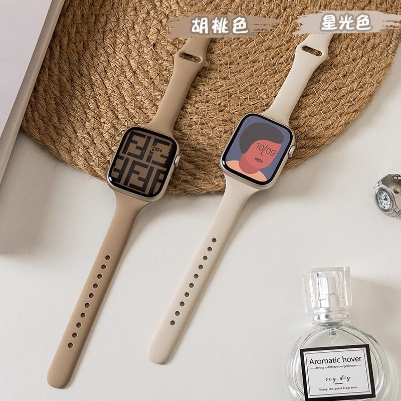 时亿适用iwatchS10平果手表小蛮腰表带watch8 S9运动7细硅胶