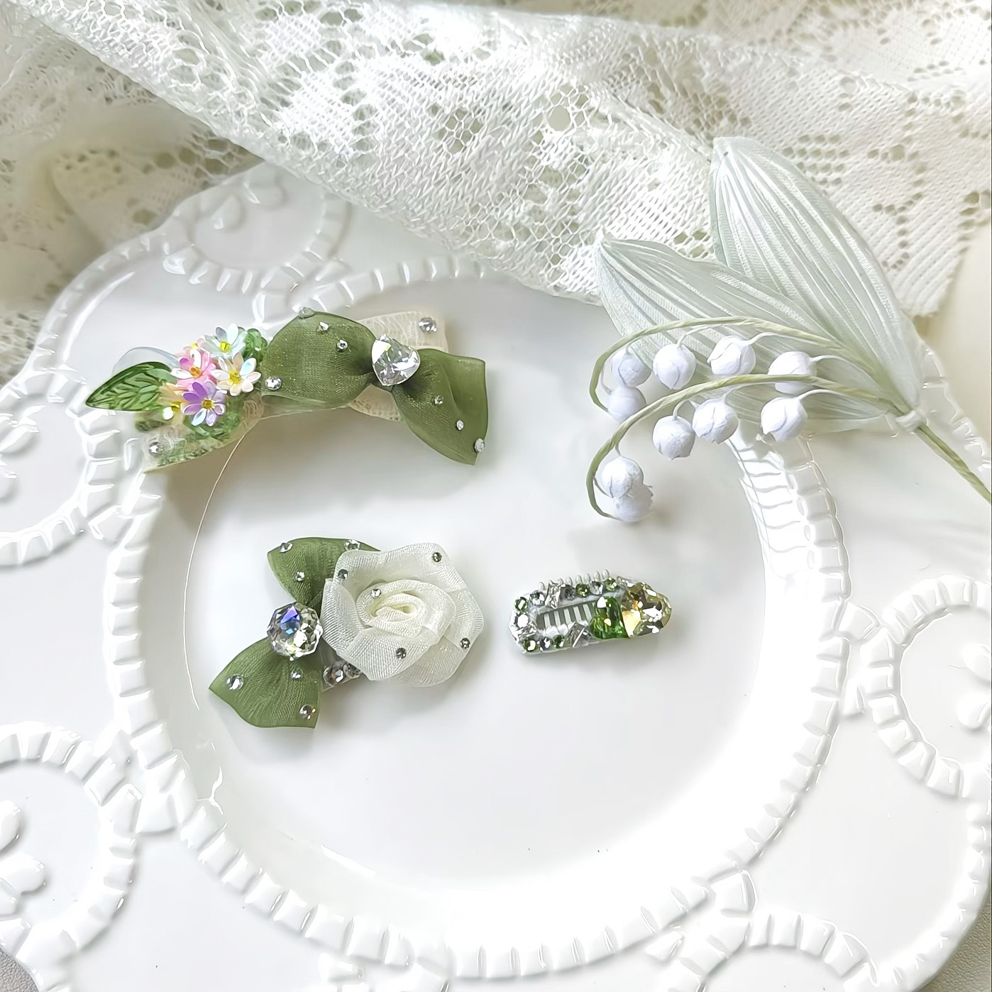 清新绿色系蝴蝶结狗狗宠物发夹马尔济斯约克夏小狗发卡头饰甩不掉