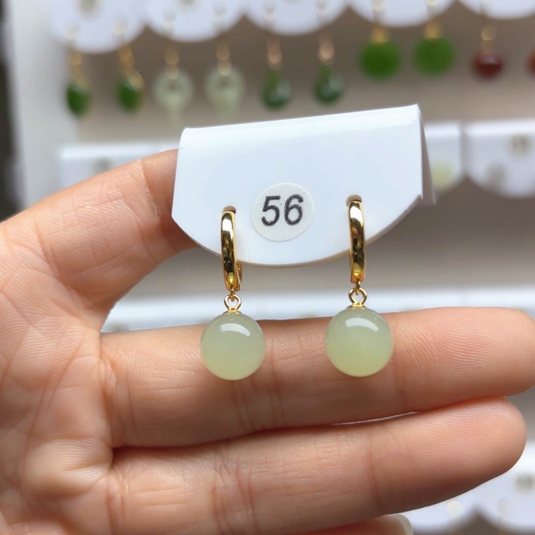 和田玉银S925镶嵌耳饰