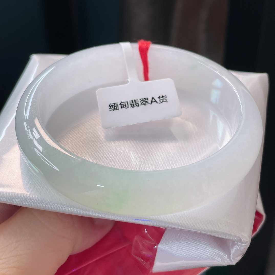 0232缅甸天然A货翡翠手镯58圈冰飘绿手镯时尚百搭少女款冰透玉镯