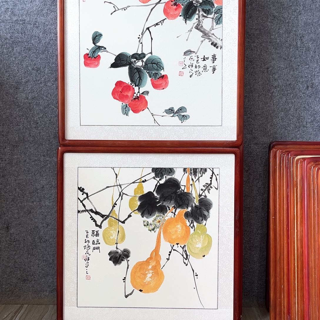 国画书画作品带框63×63