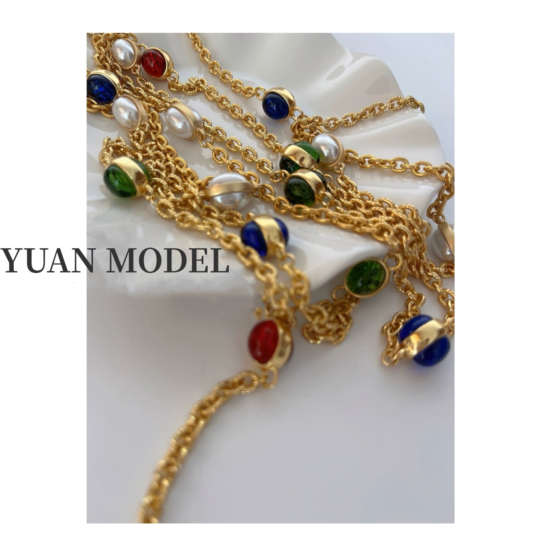 合金项链 【YUAN MODEL】媛老板-时装同款中古红绿蓝长款项链032008