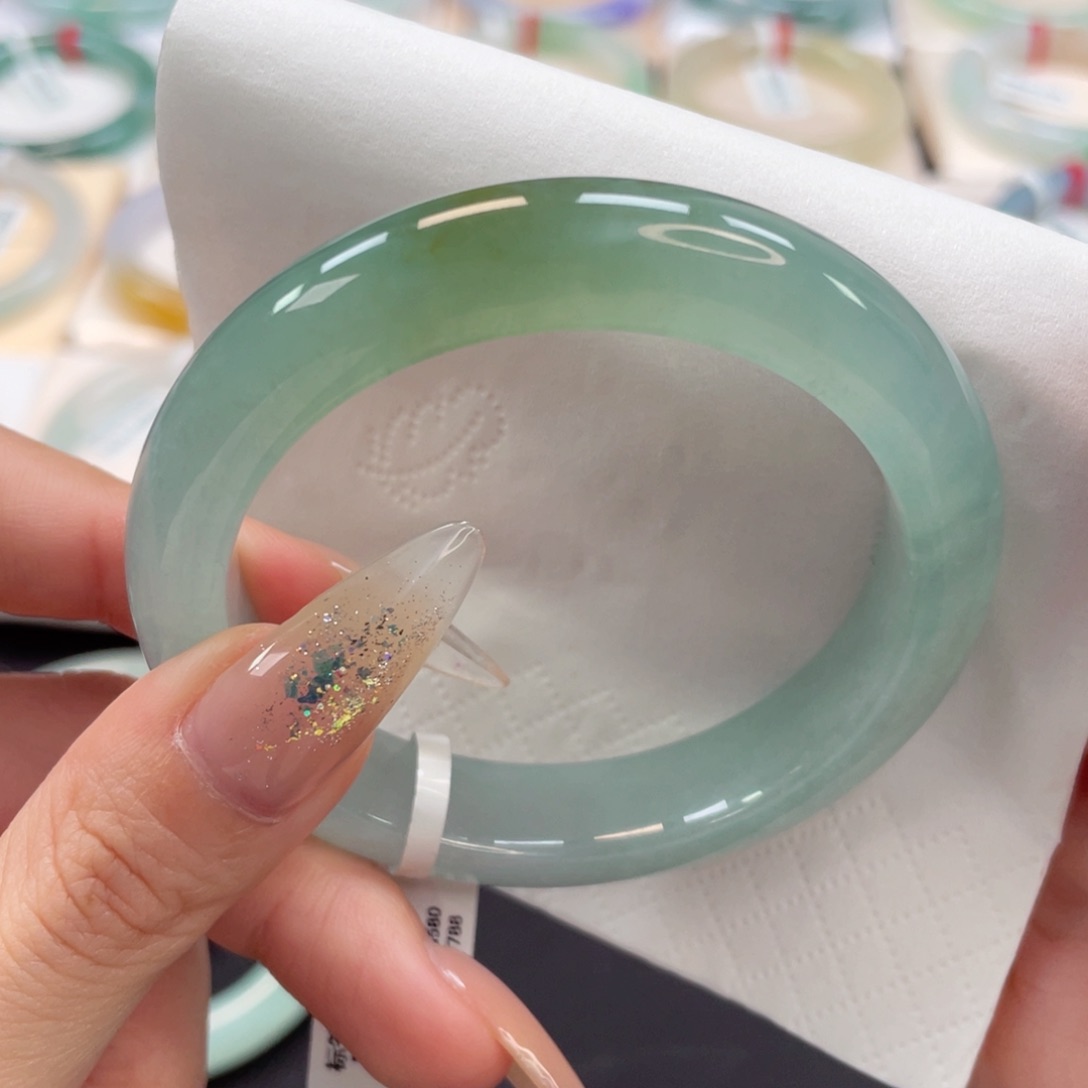 未镶嵌手镯翡翠石*55特色冰橄榄黄绿