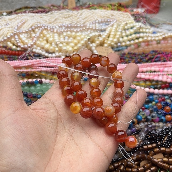 玛瑙/玉髓珠宝半成品未镶嵌一条10mm蚕丝玛瑙