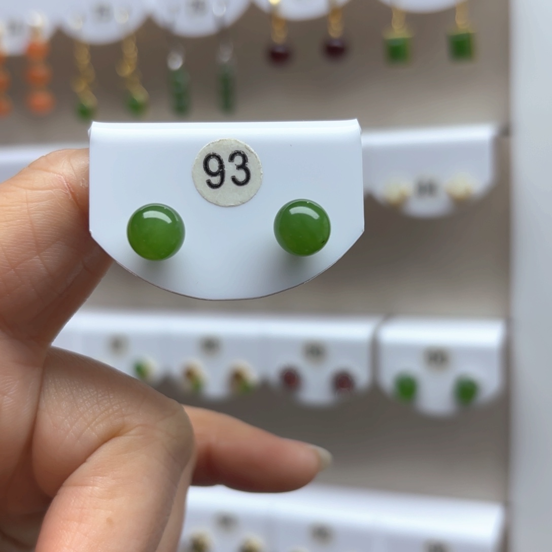 和田玉耳饰银S925镶嵌