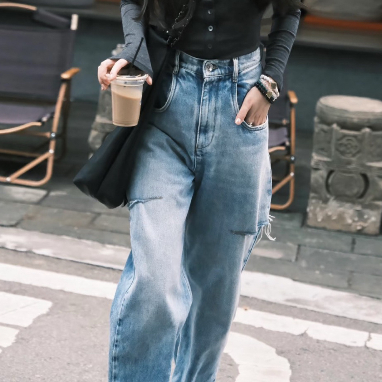 未使用 Maison Margiela/梅森马吉拉 割裂阔腿牛仔裤  38码 03007