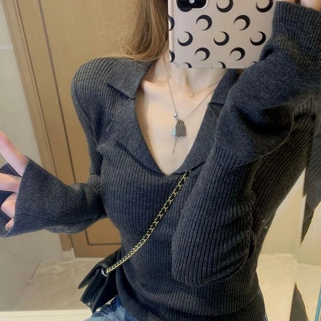 胖MM大码女装韩版毛衣2025秋冬新款V领长袖纯色西装领打底衫上衣