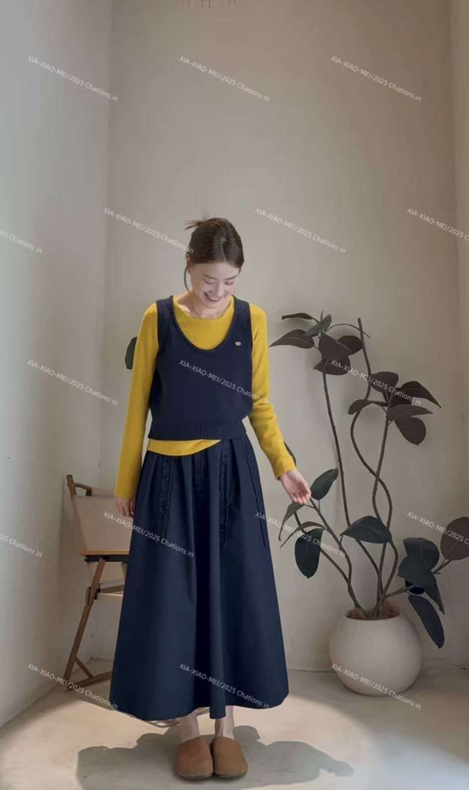 XIAOMEI ｜不规则花边设计A字伞裙半身裙-5353