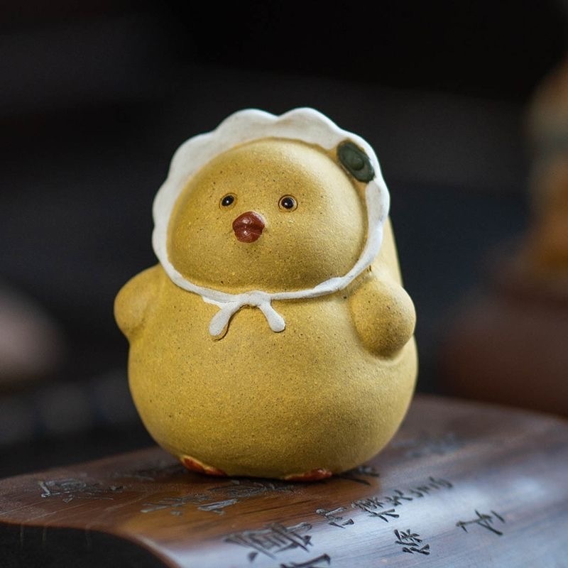 手工泥绘《小萌鸡》黄金段雅器茶宠盖置