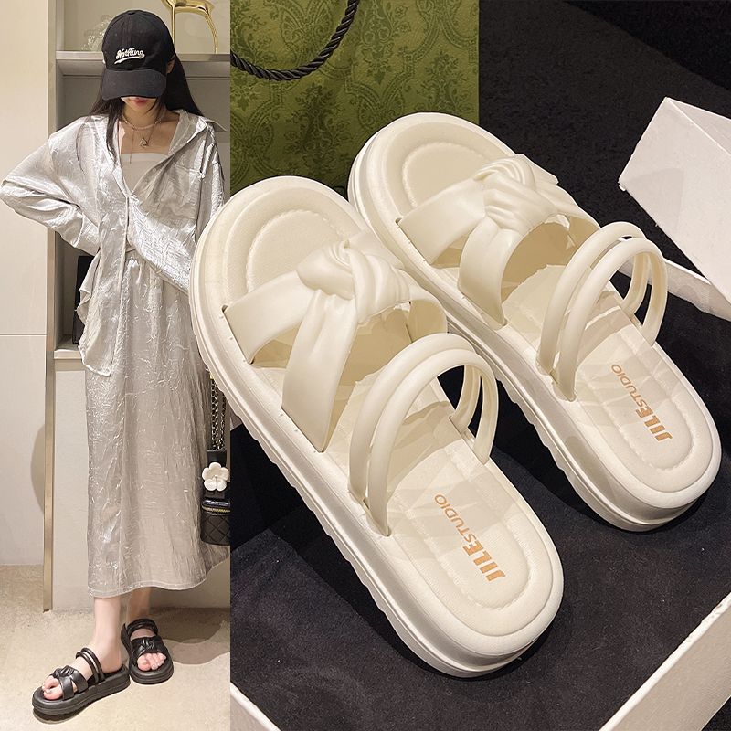 【几乐】2025新款幸运结凉鞋日常百搭沙滩鞋韩版罗马厚底拖鞋