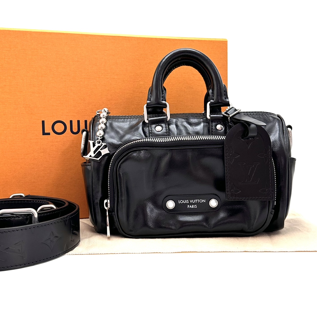 99新 LouisVuitton/路易威登 黑银Keepall Cargo 25斜挎包 91820