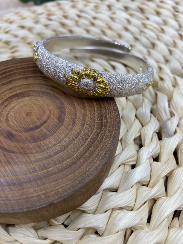 足银手镯 足银999满天心向日葵手镯纯手工定制不退换