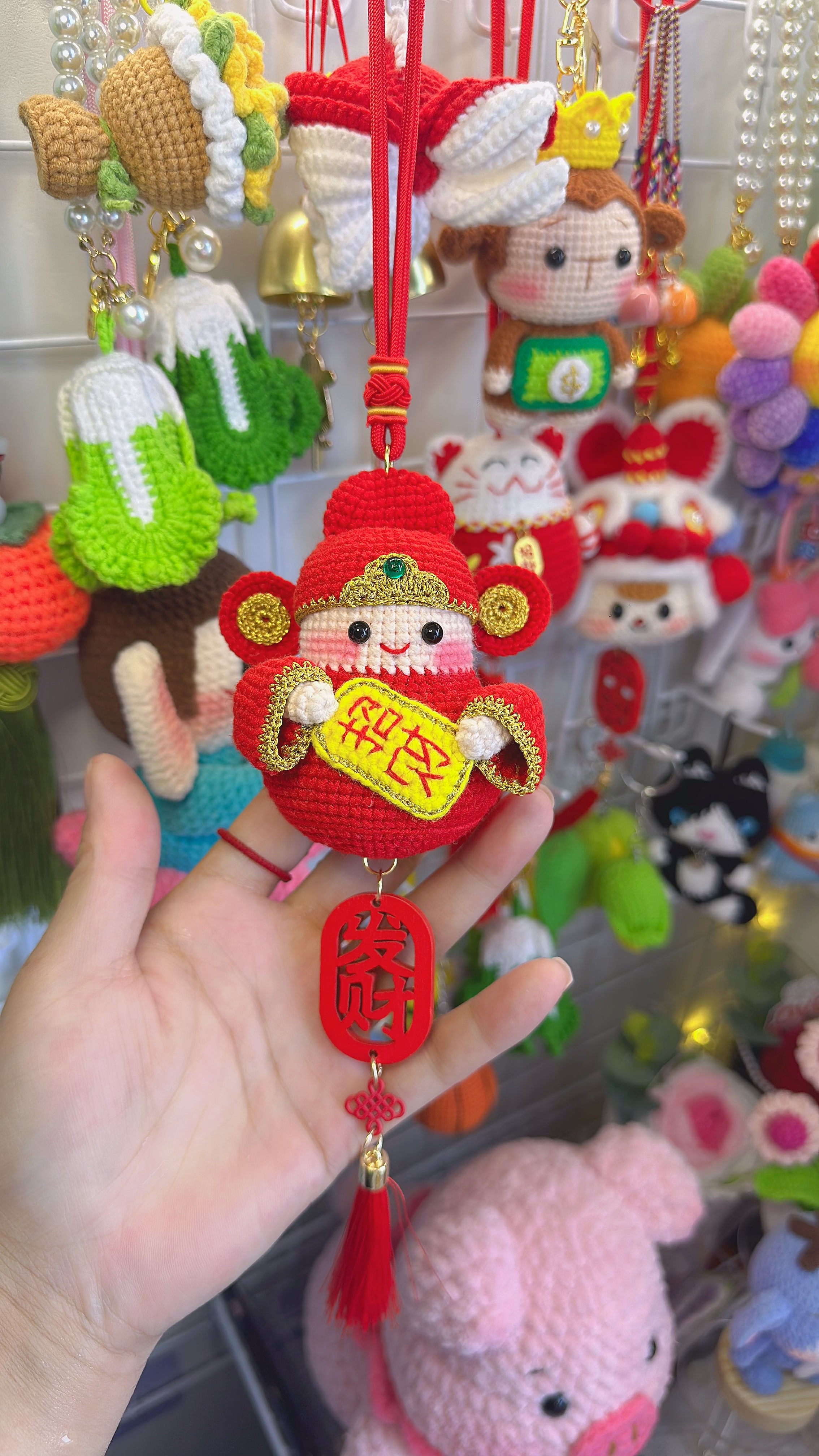 纯手工钩织财神汽车挂件成品