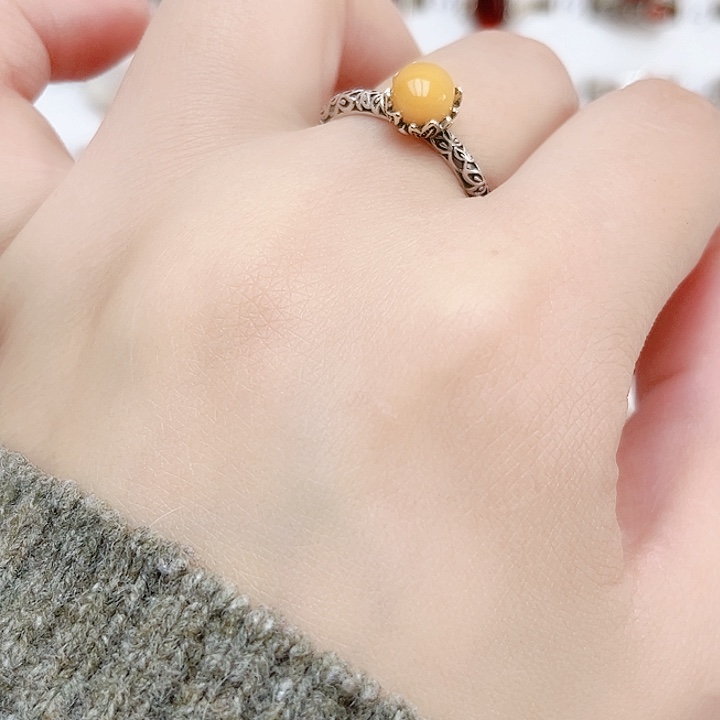 蜜蜡戒指银S925镶嵌天然