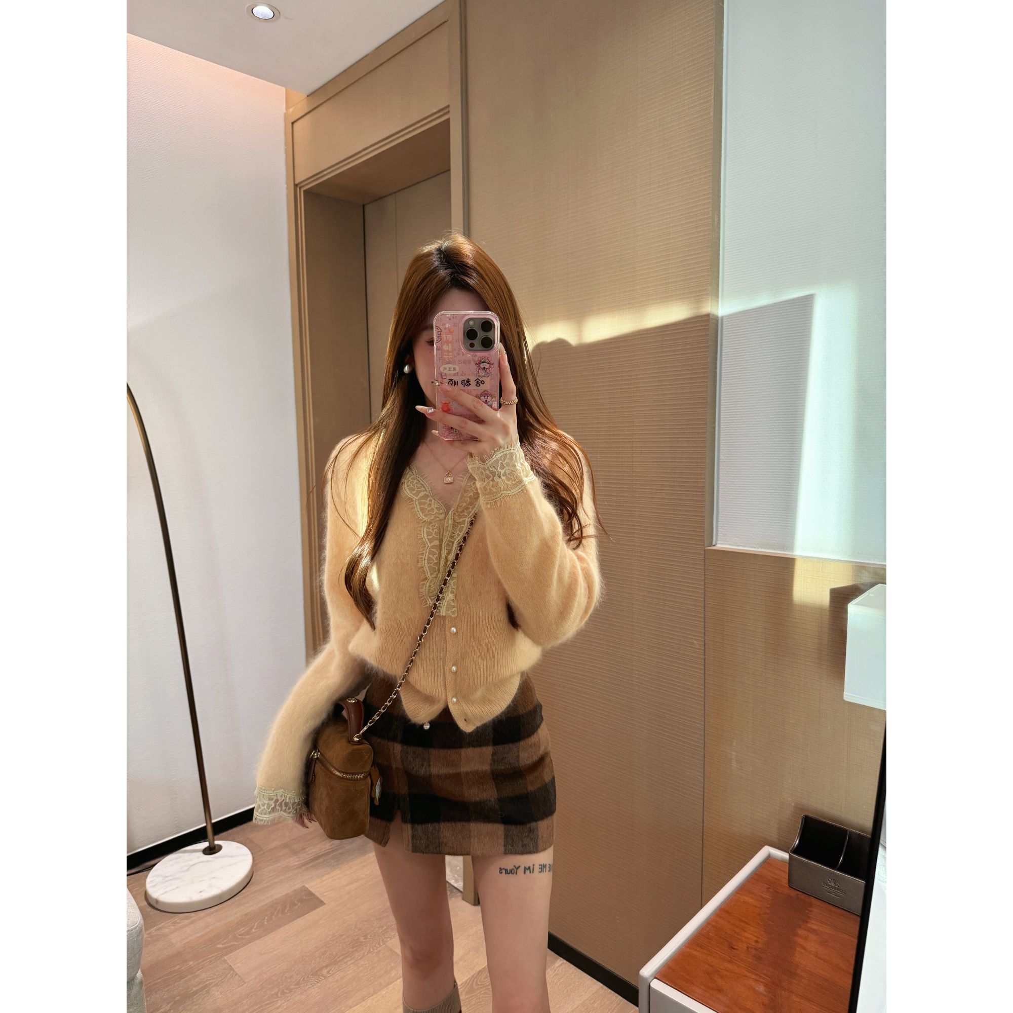 米娜家【绒绒奶霜】泡菜订制咖个羊毛毛尼格子半裙