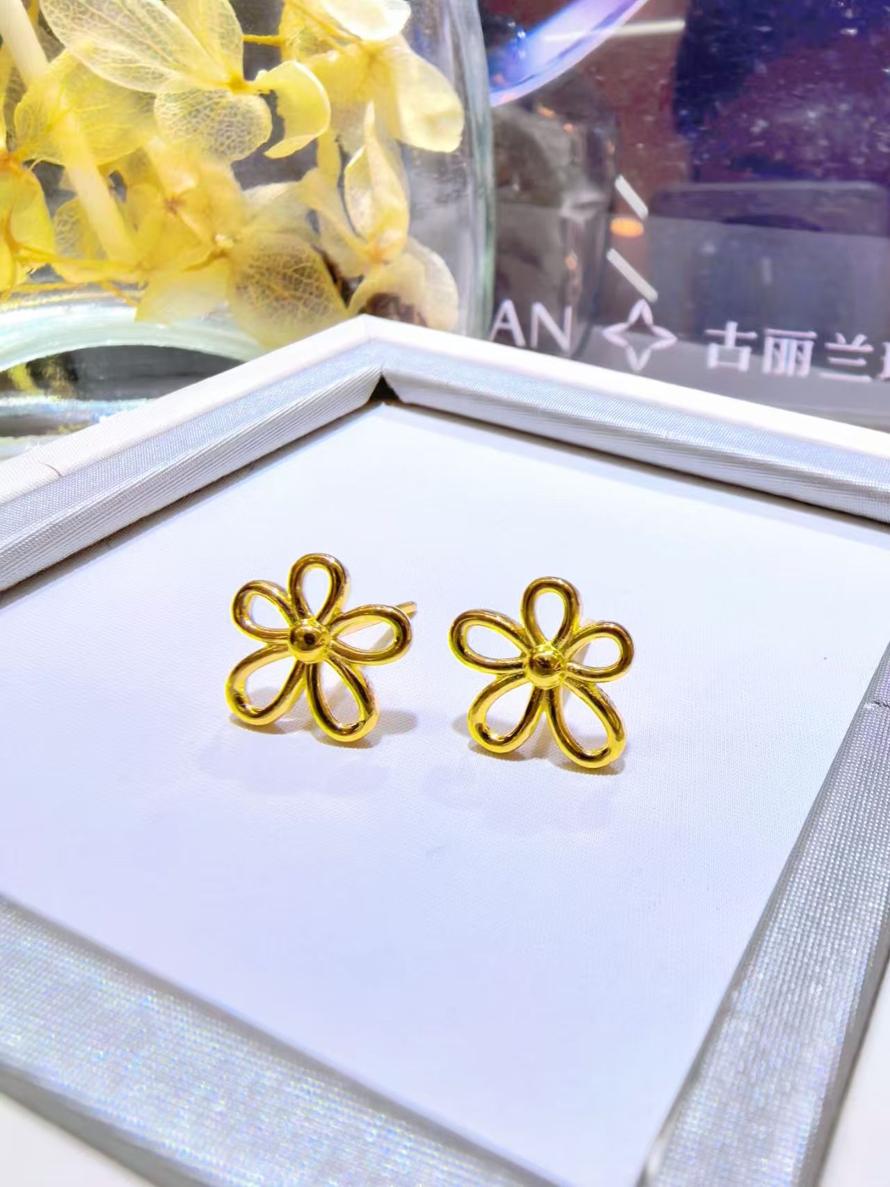 5G足金 格桑花耳钉 时尚清新精致气质轻奢简约个性耳饰 古丽兰