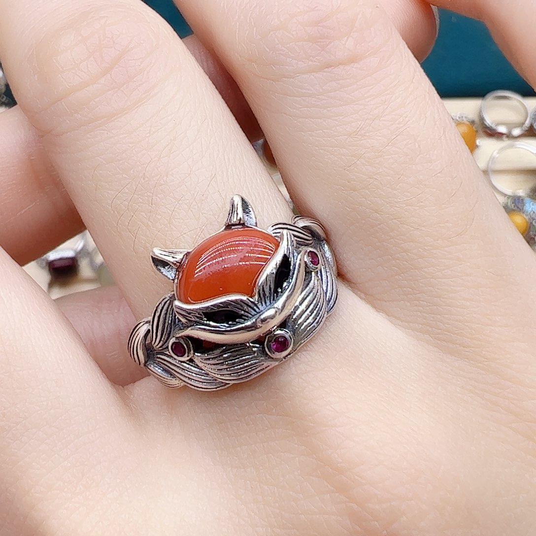 玛瑙/玉髓戒指银S925镶嵌