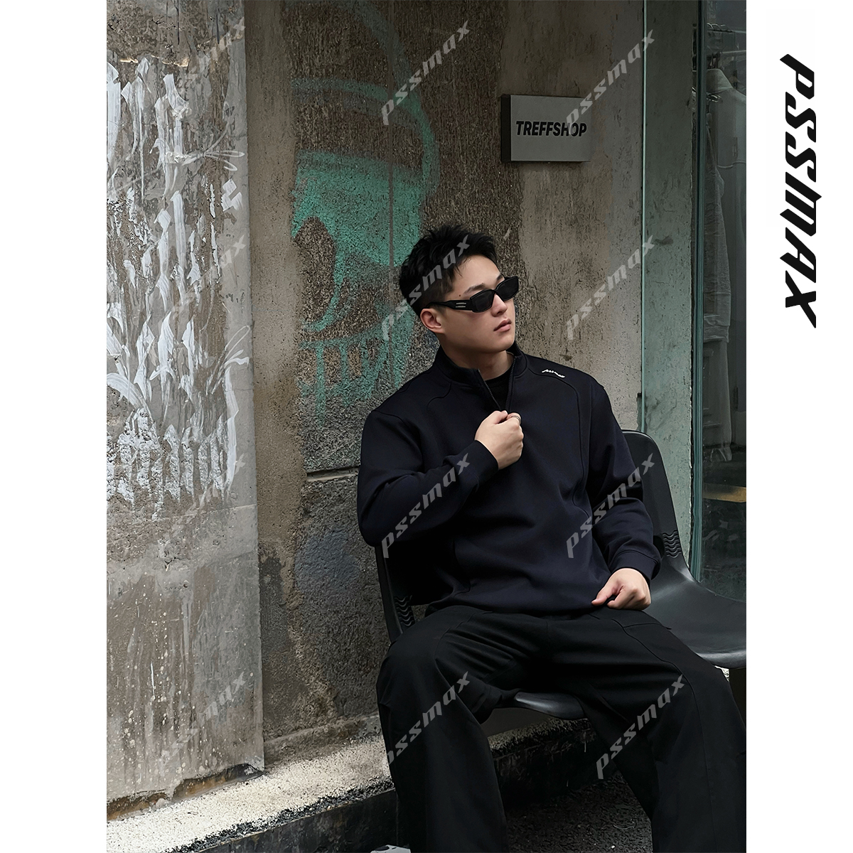 【现货】胖俗俗pssmax【低调锋芒】2025秋冬新款半拉链宽松休闲卫衣