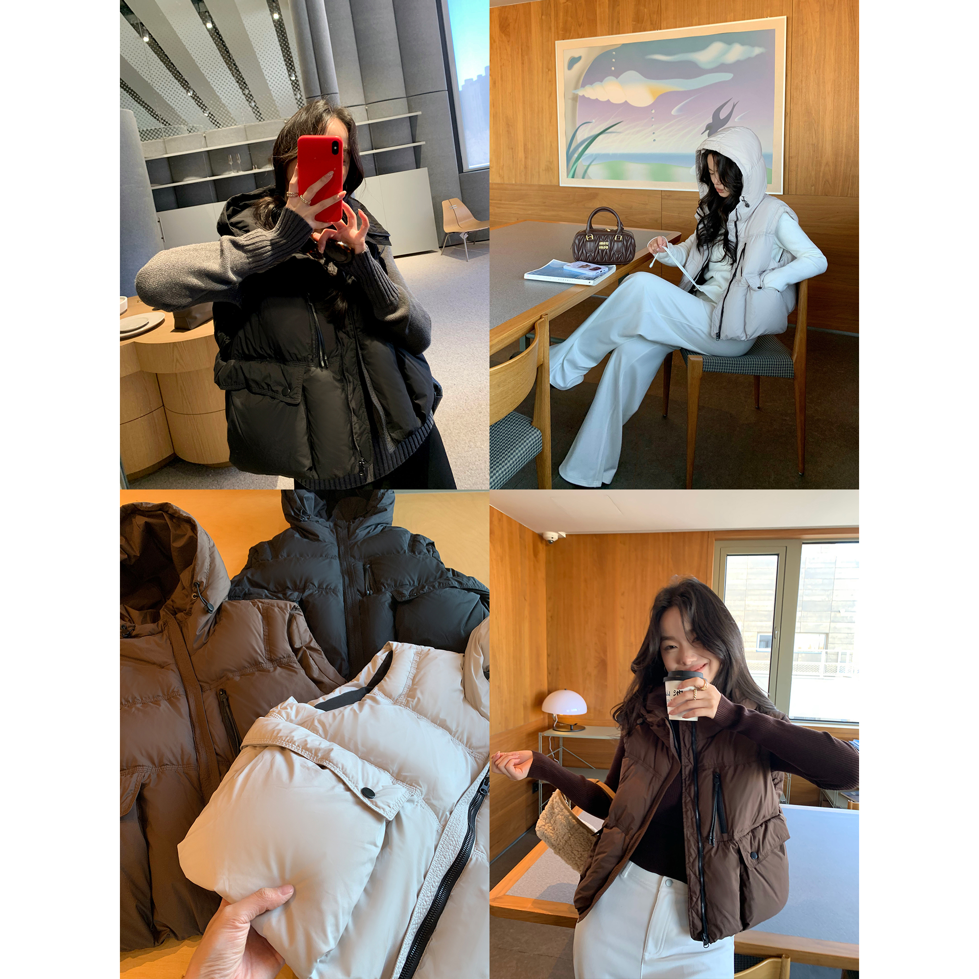 pusumede 轻盈如羽 90白鸭绒连帽马甲背心女保暖无袖外套