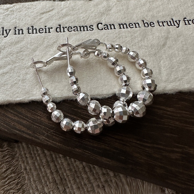 925银耳饰 韩版小众设计感镭射珠珠耳环韩式风简约时髦百搭个性