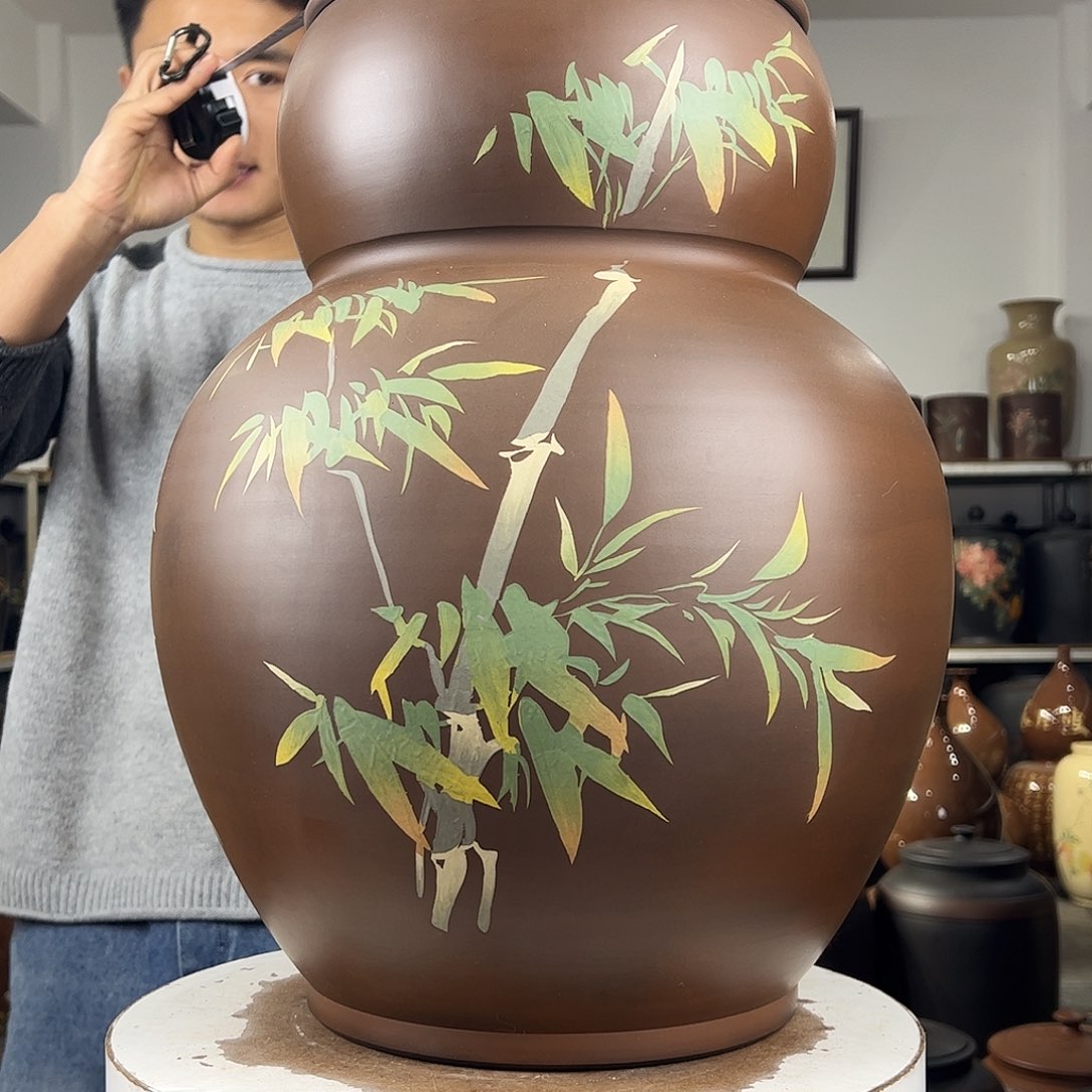 30饼茶缸纯手工葫芦型精工阴刻阳填