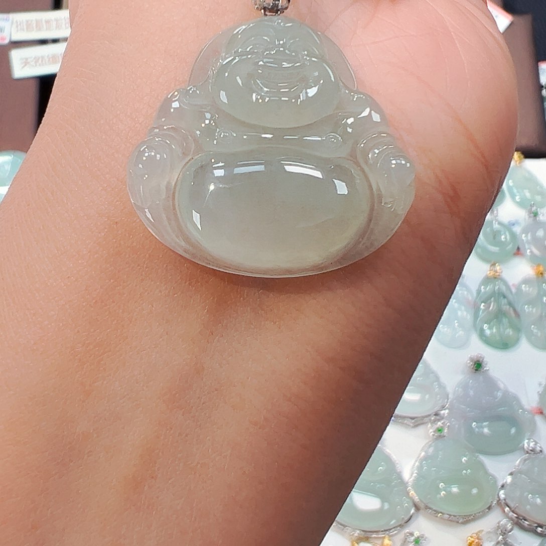 翡翠吊坠(不含链)18K金镶嵌佛公