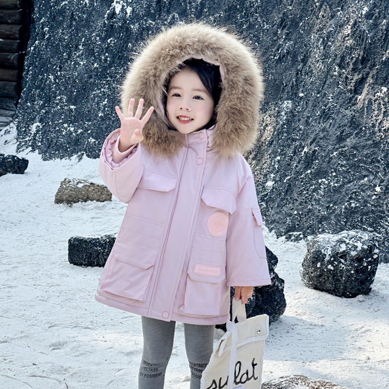 【大毛领】女童冬季棉衣外套2025新款加绒加厚儿童保暖派克服棉服