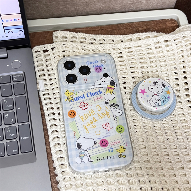 蓝底标签史努比流沙支架适用16promax手机壳iPhone17苹果15磁吸14