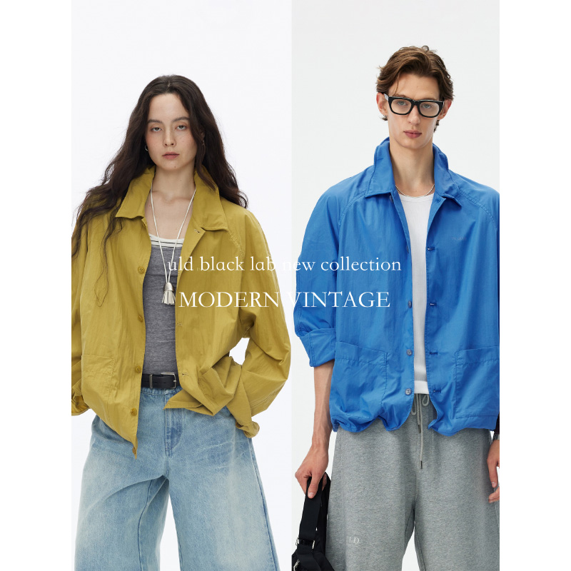 【ULD】/日本近江晒自然褶皱风金属丝自由调节领扣下摆衬衫式夹克