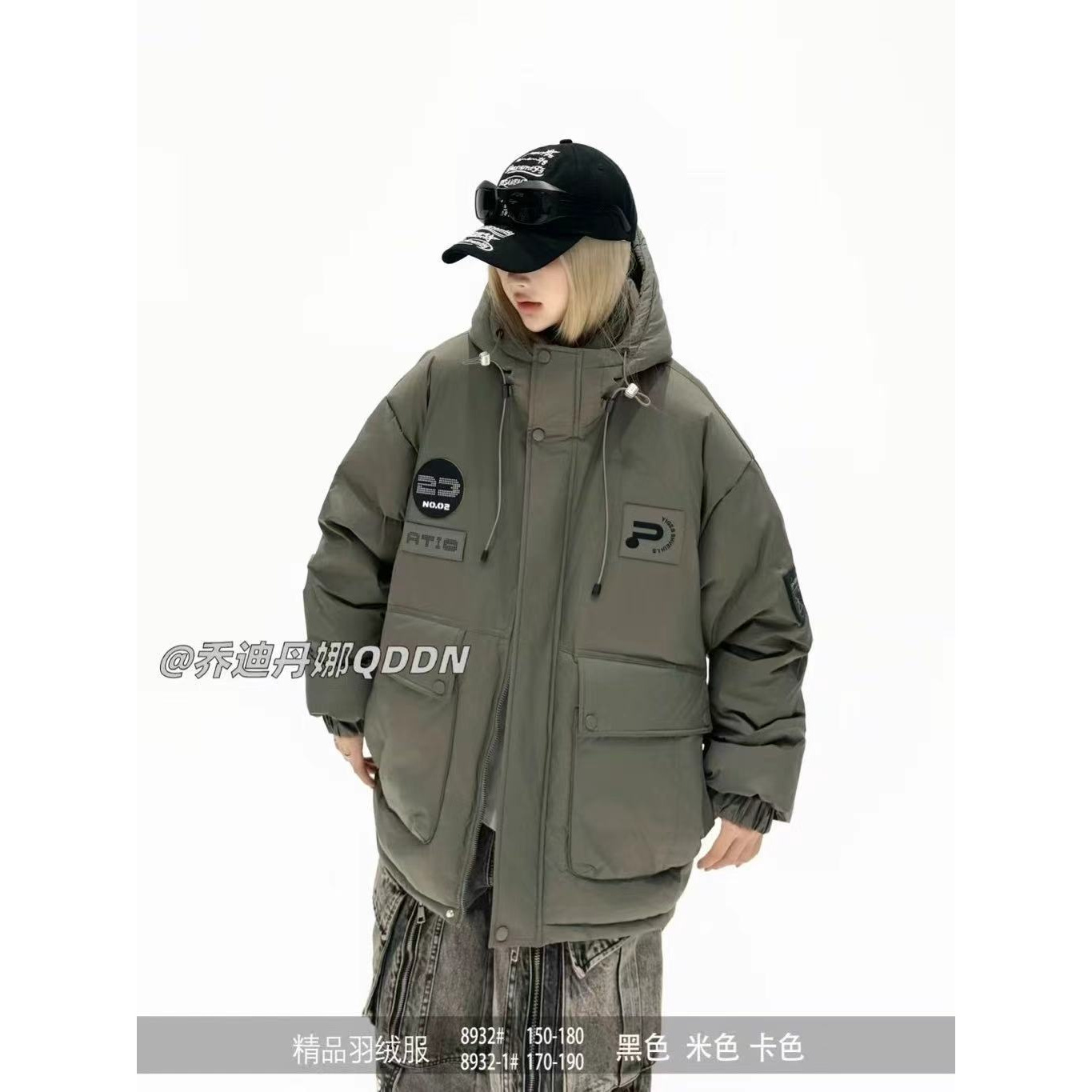 【Q8932-咖色150-180】青少年冬款连帽90白鸭绒羽绒服