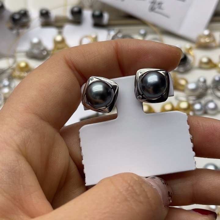 海水珍珠耳饰银S925镶嵌