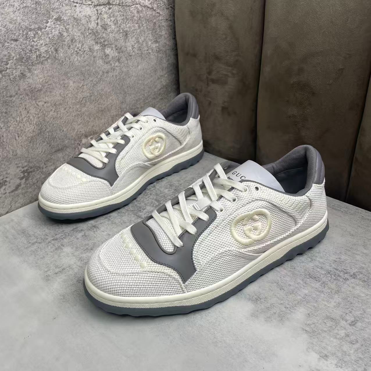 未使用 GUCCI/古驰 米白色帆布拼接时尚百搭mac系列板鞋/多尺码