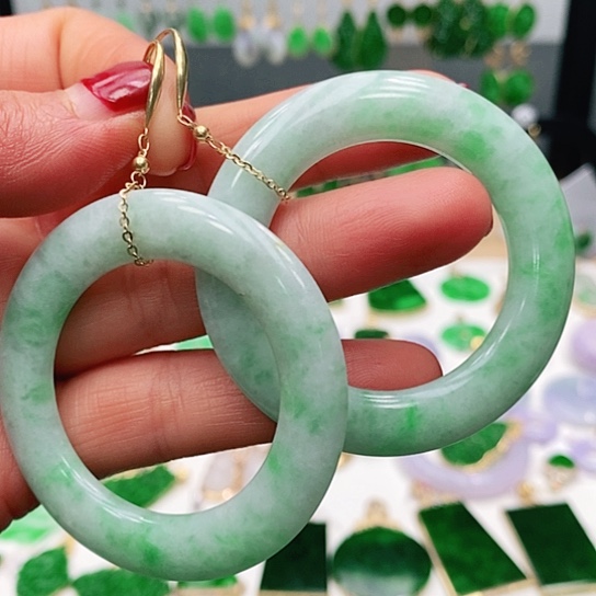 翡翠耳饰18K金镶嵌挂件