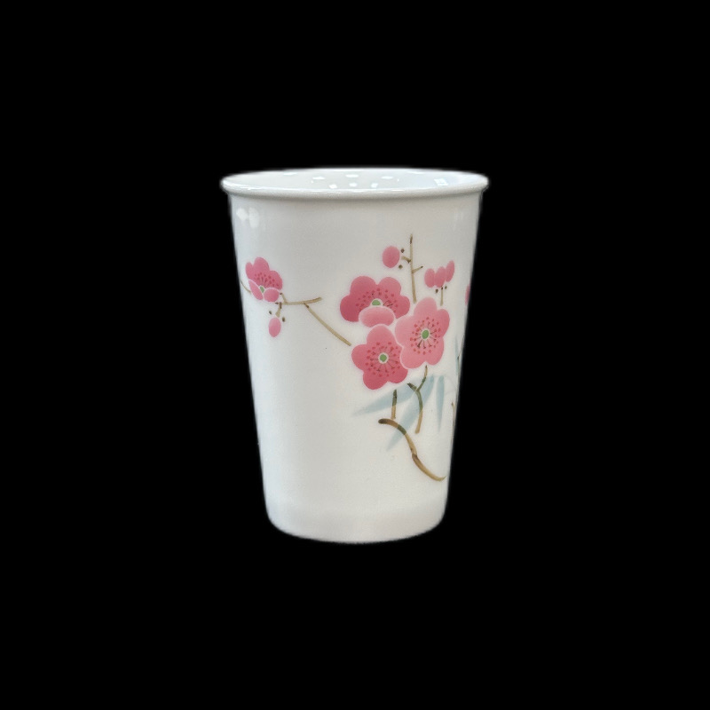 景德镇高温瓷釉下彩翠竹红梅可乐杯