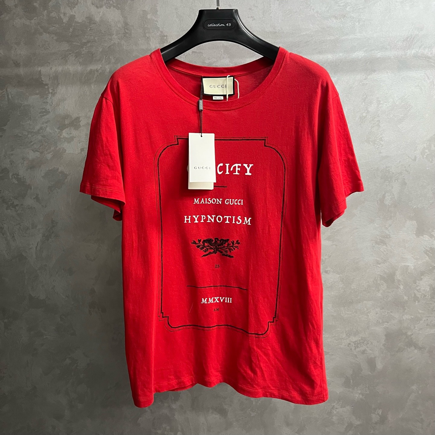 99新 GUCCI/古驰 红色字母印花图案圆领短袖T恤/m