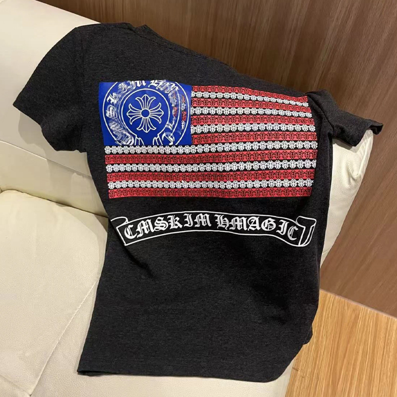 【CC推荐】美式复古风印花V领短袖欧美风T恤半袖运动女士女款-2298