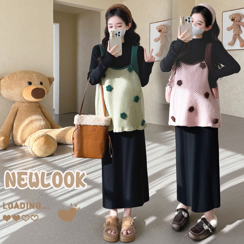 孕妇套装秋冬新孕妇毛衣吊带马甲半高领孕妇打底衫宽松显瘦套装